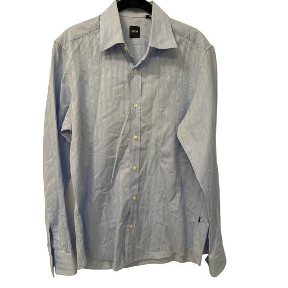 Hugo Boss Light Blue Button Down Regular Fit Dress Shirt Size Medium Cotton - Picture 1 of 8
